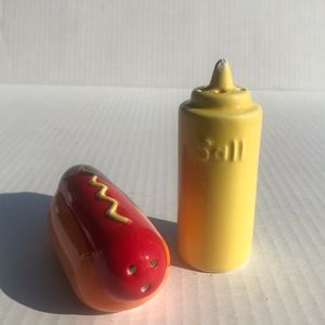 Ceramic Hot Dog And Mustard Salt & Pepper Shaker Set